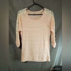 Vanity Pink long sleeve lace shoulders and scrunched sleeves